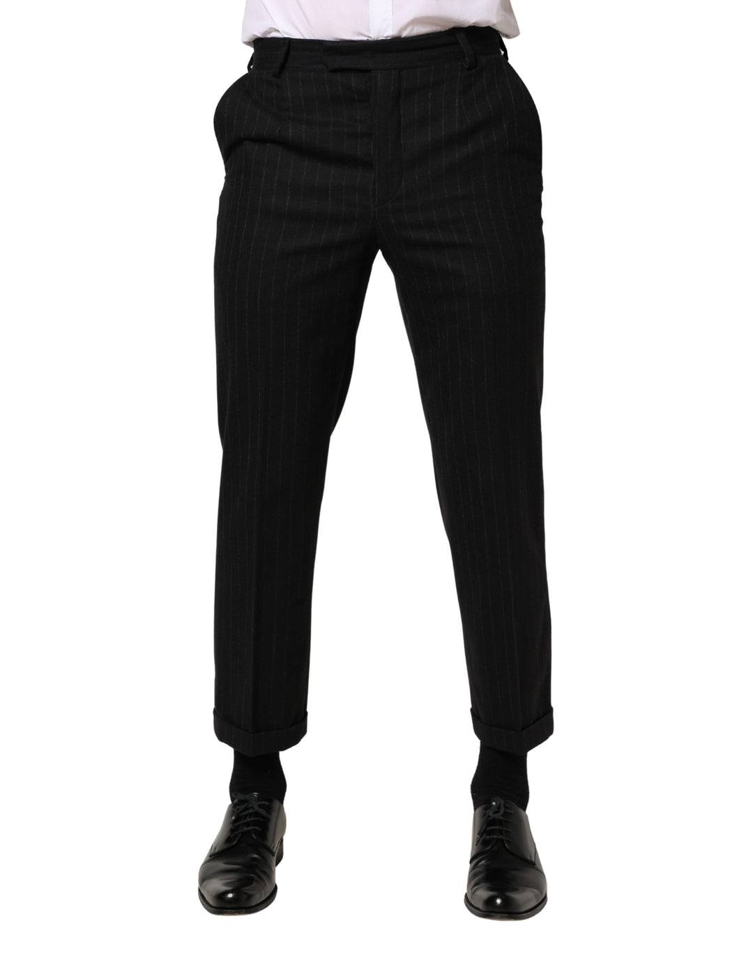 Dolce &amp; Gabbana Black Stripes Wool Dress Formal Trouser Pants