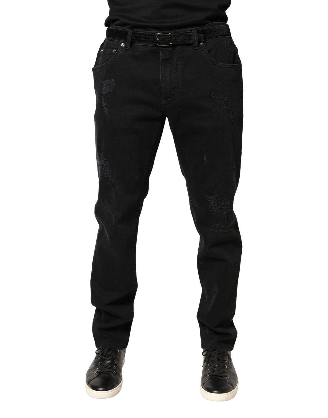 Dolce &amp; Gabbana Black Tattered Skinny Cotton Denim Jeans