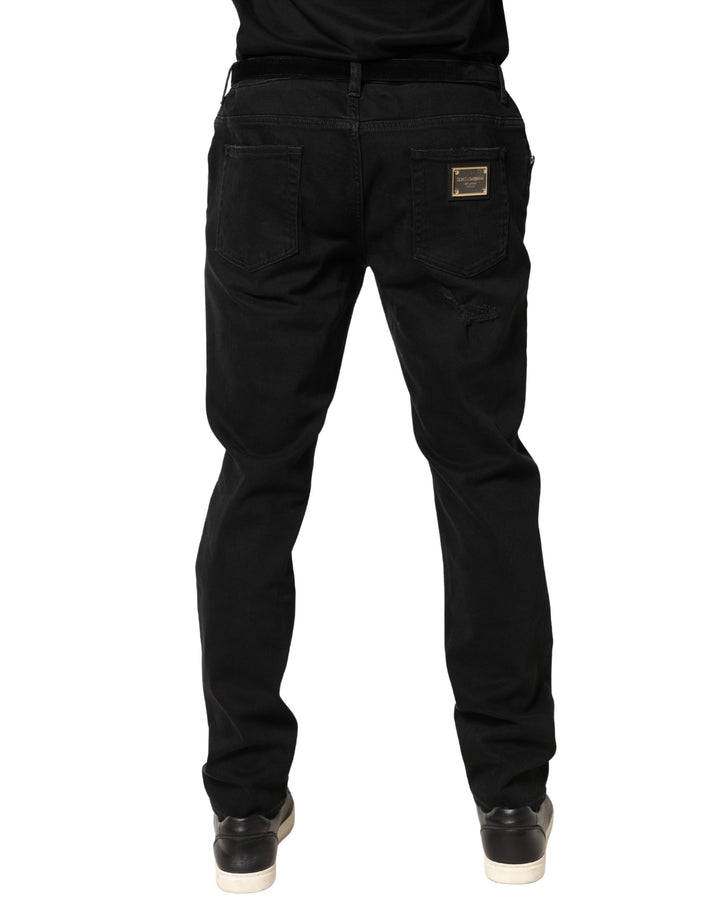 Dolce &amp; Gabbana Black Tattered Skinny Cotton Denim Jeans