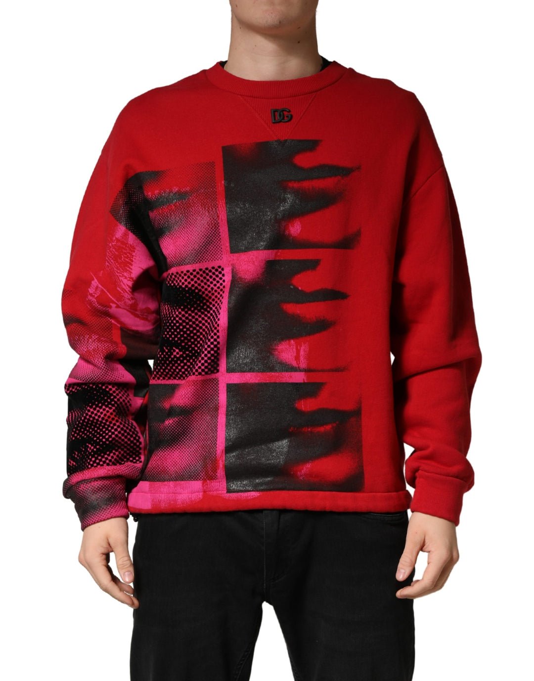 Dolce &amp; Gabbana Red Graphic Crew Neck Men Sweatshirt Sweater