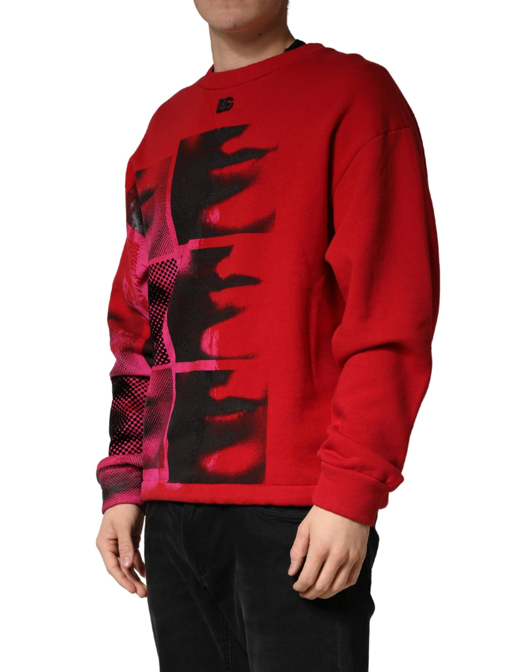 Dolce &amp; Gabbana Red Graphic Crew Neck Men Sweatshirt Sweater