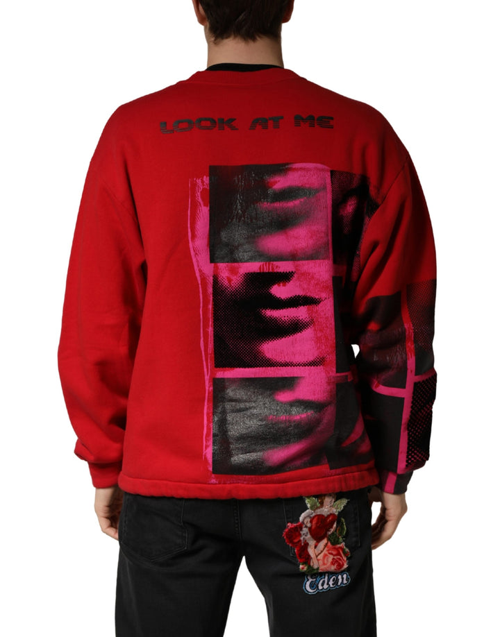Dolce &amp; Gabbana Red Graphic Crew Neck Men Sweatshirt Sweater