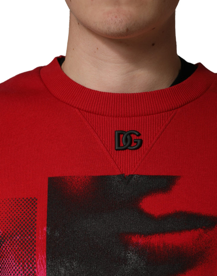 Dolce &amp; Gabbana Red Graphic Crew Neck Men Sweatshirt Sweater