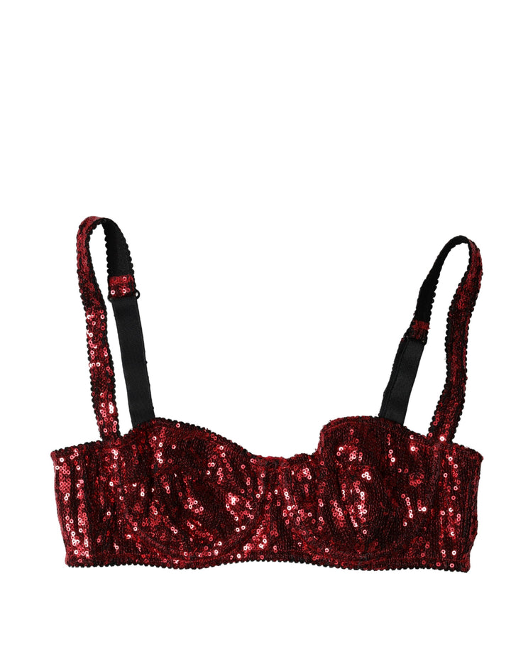 Dolce &amp; Gabbana Red Sequined Nylon Balconnet Bra Underwear