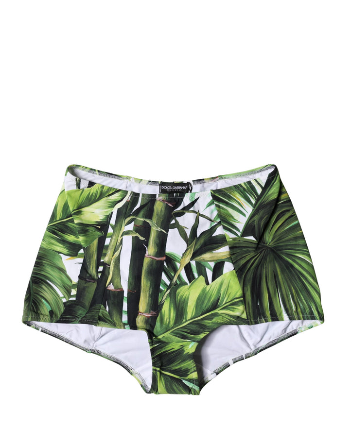 Dolce &amp; Gabbana Green Leaf Print High-Waisted Girdle Beachwear