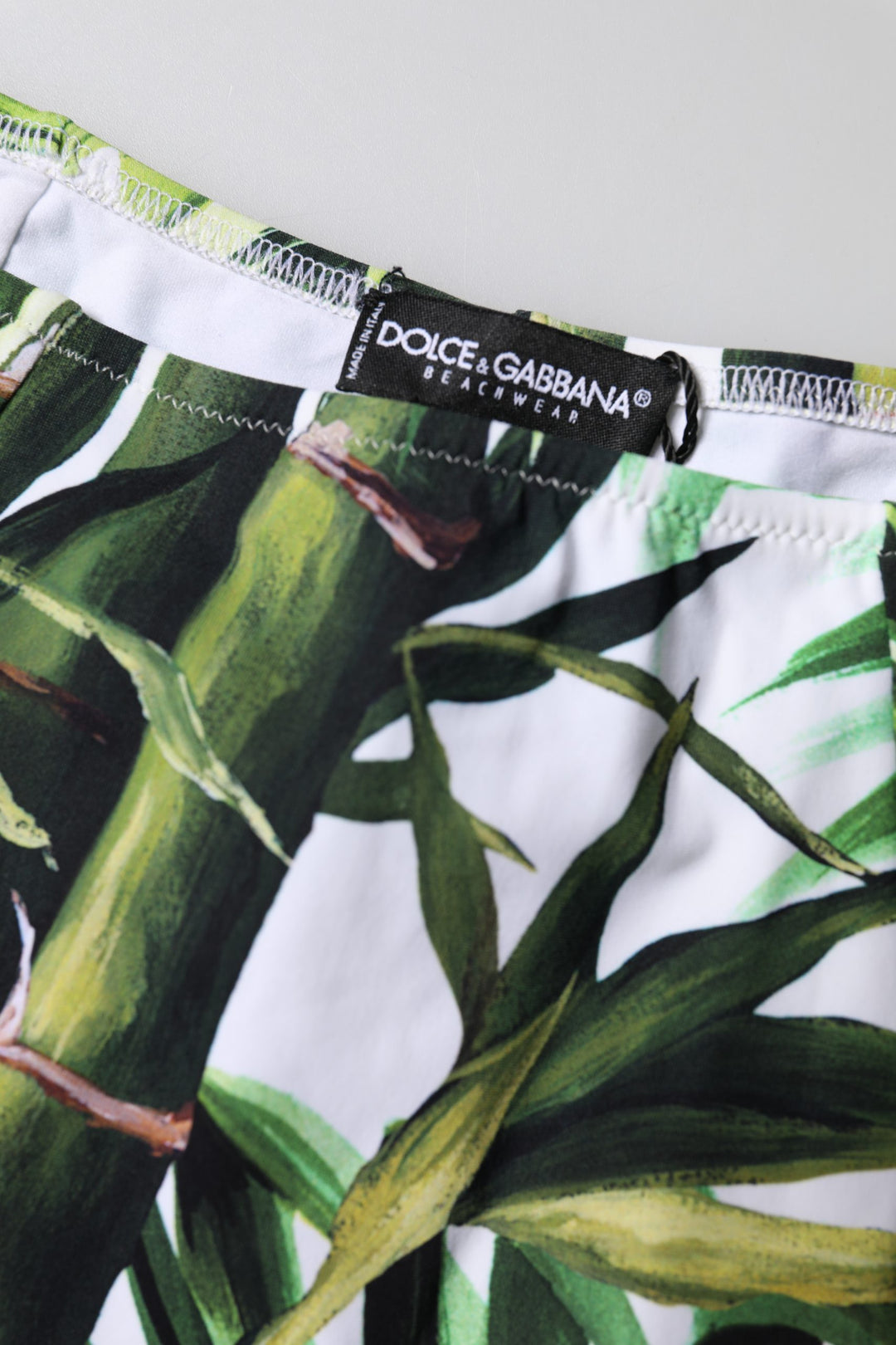 Dolce &amp; Gabbana Green Leaf Print High-Waisted Girdle Beachwear