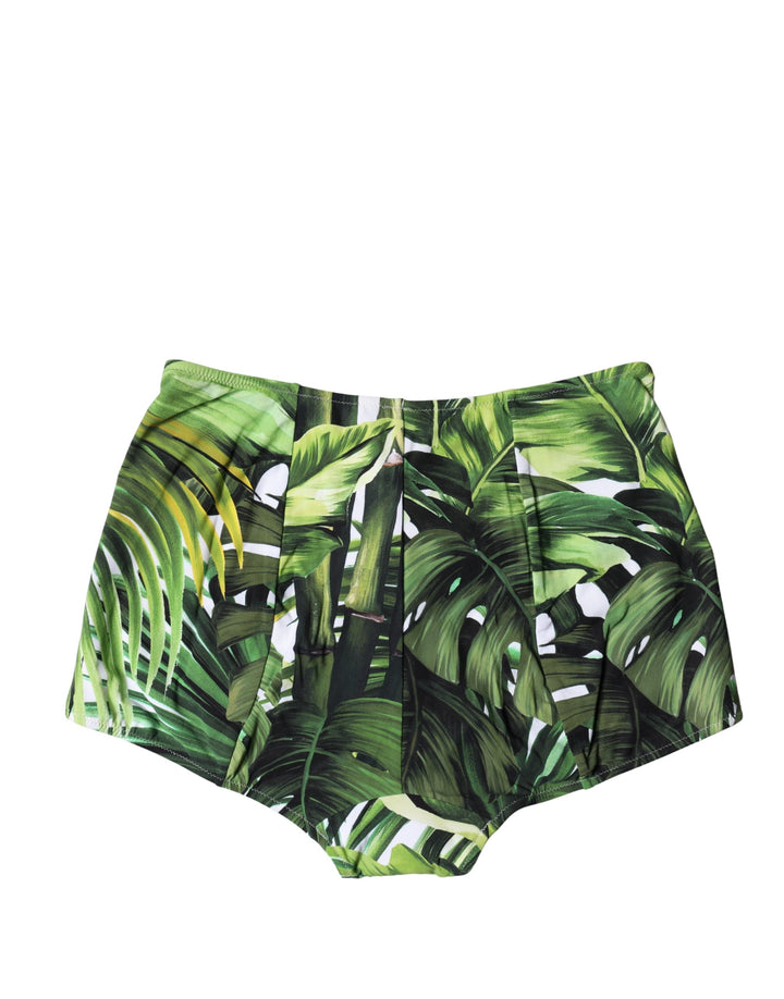 Dolce &amp; Gabbana Green Leaf Print High-Waisted Girdle Beachwear
