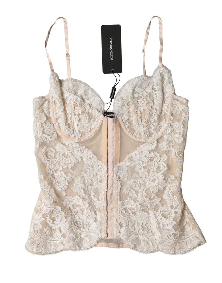 Dolce &amp; Gabbana Beige Floral Lace Corset Lingerie Underwear