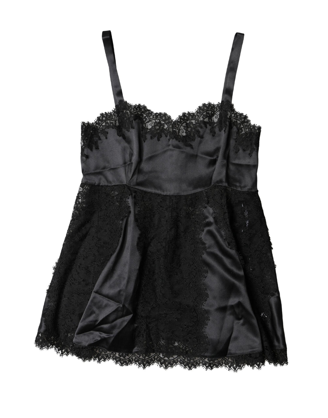 Dolce &amp; Gabbana Black Silk Lace Trim Lingerie Top Underwear