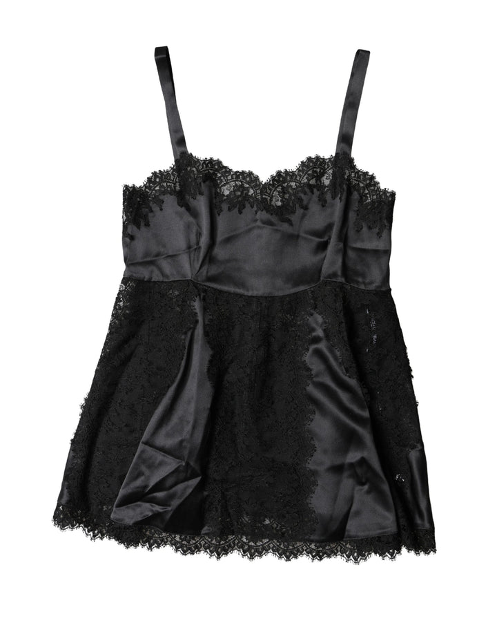Dolce &amp; Gabbana Black Silk Lace Trim Lingerie Top Underwear