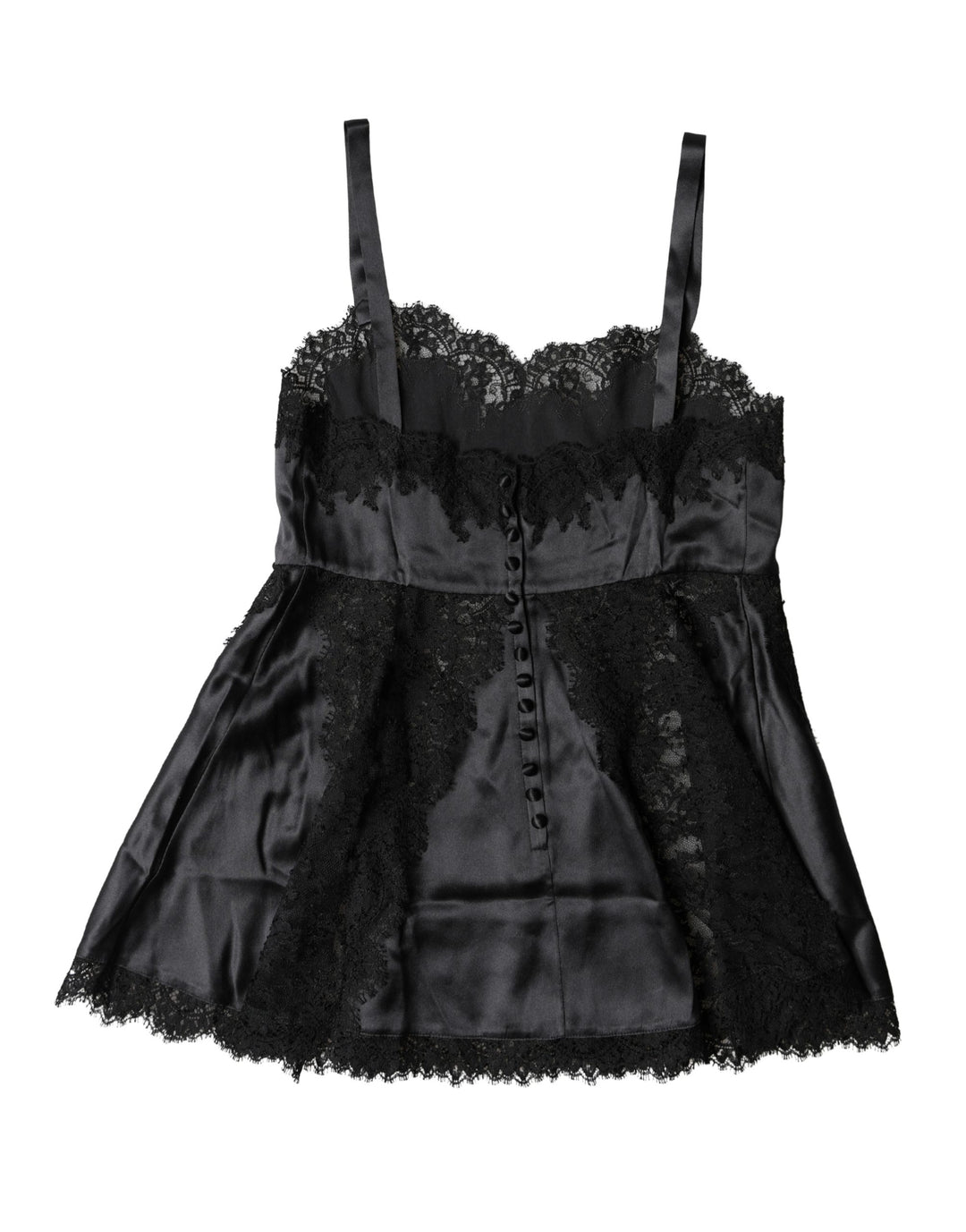 Dolce &amp; Gabbana Black Silk Lace Trim Lingerie Top Underwear