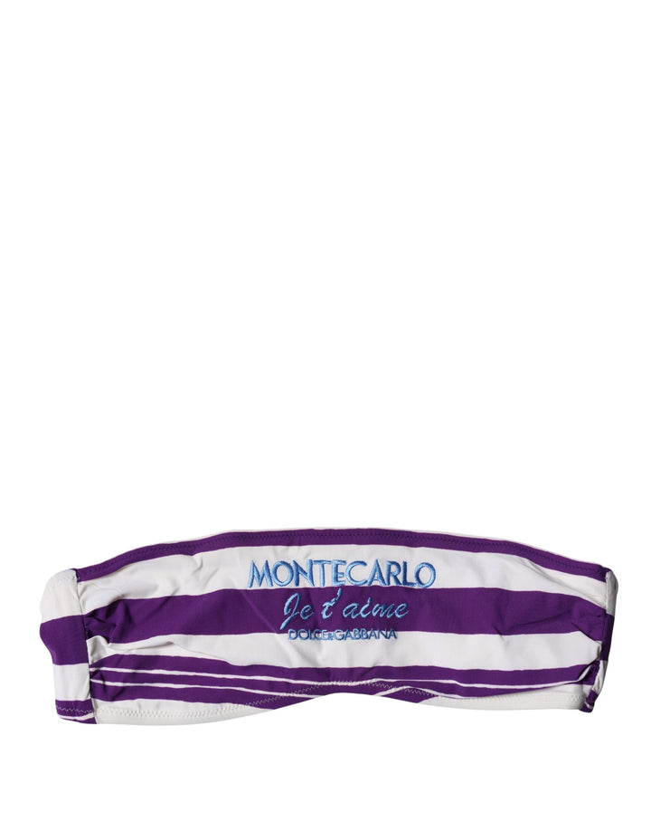 Dolce &amp; Gabbana Purple White Stripes Nylon Bandeau Swimwear