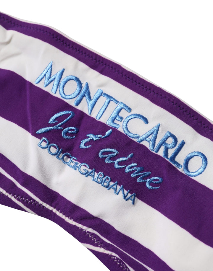 Dolce &amp; Gabbana Purple White Stripes Nylon Bandeau Swimwear