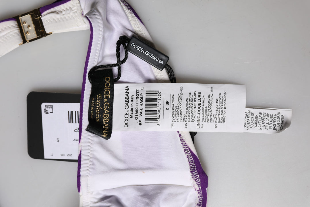 Dolce &amp; Gabbana Purple White Stripes Nylon Bandeau Swimwear