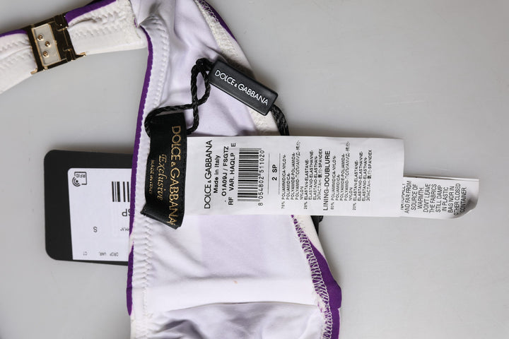 Dolce &amp; Gabbana Purple White Stripes Nylon Bandeau Swimwear