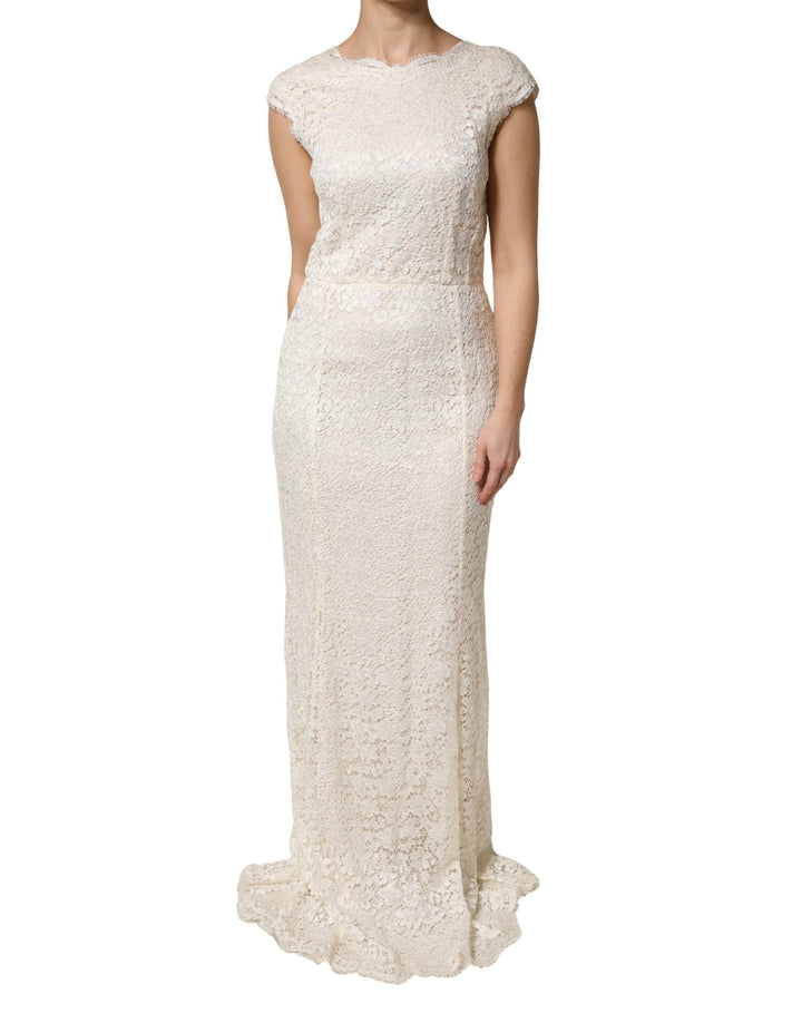 Dolce &amp; Gabbana White Lace Viscose Sheath Long Gown Dress