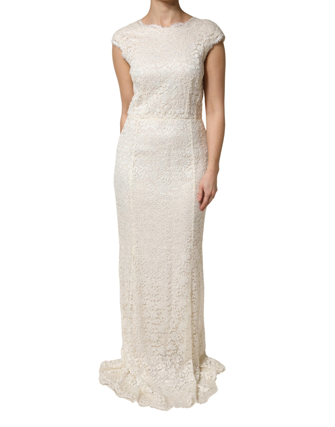 Dolce &amp; Gabbana White Lace Viscose Sheath Long Gown Dress