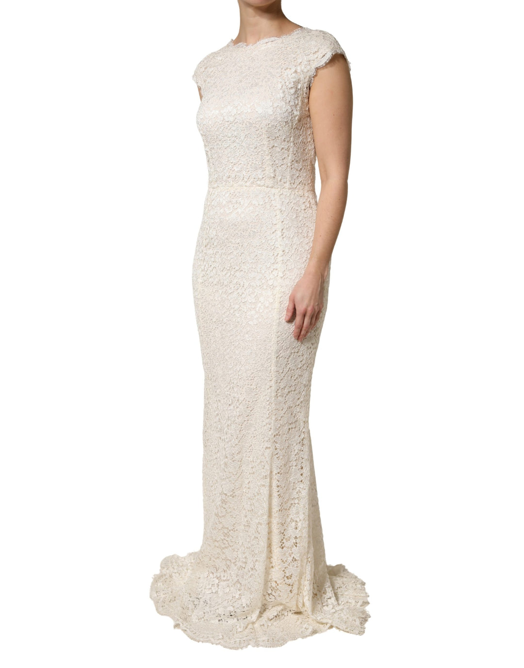Dolce &amp; Gabbana White Lace Viscose Sheath Long Gown Dress