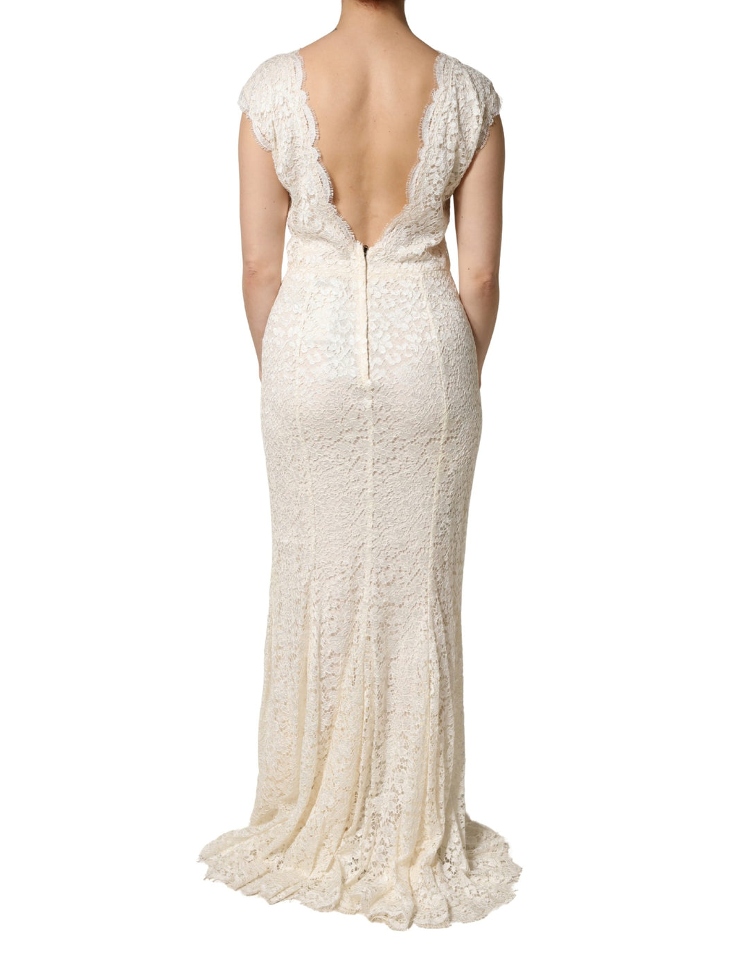 Dolce &amp; Gabbana White Lace Viscose Sheath Long Gown Dress