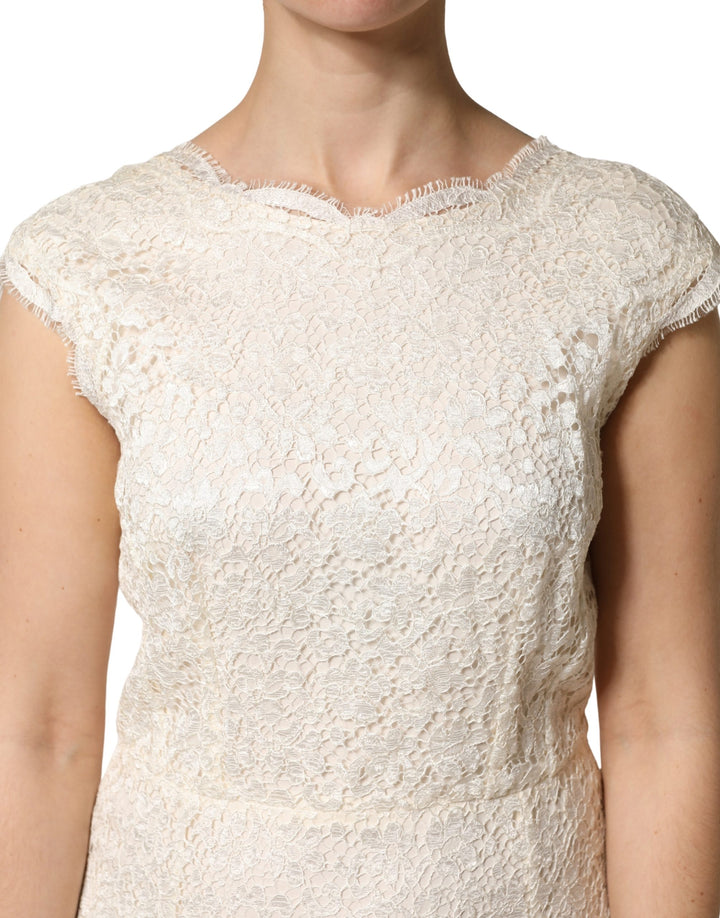 Dolce &amp; Gabbana White Lace Viscose Sheath Long Gown Dress