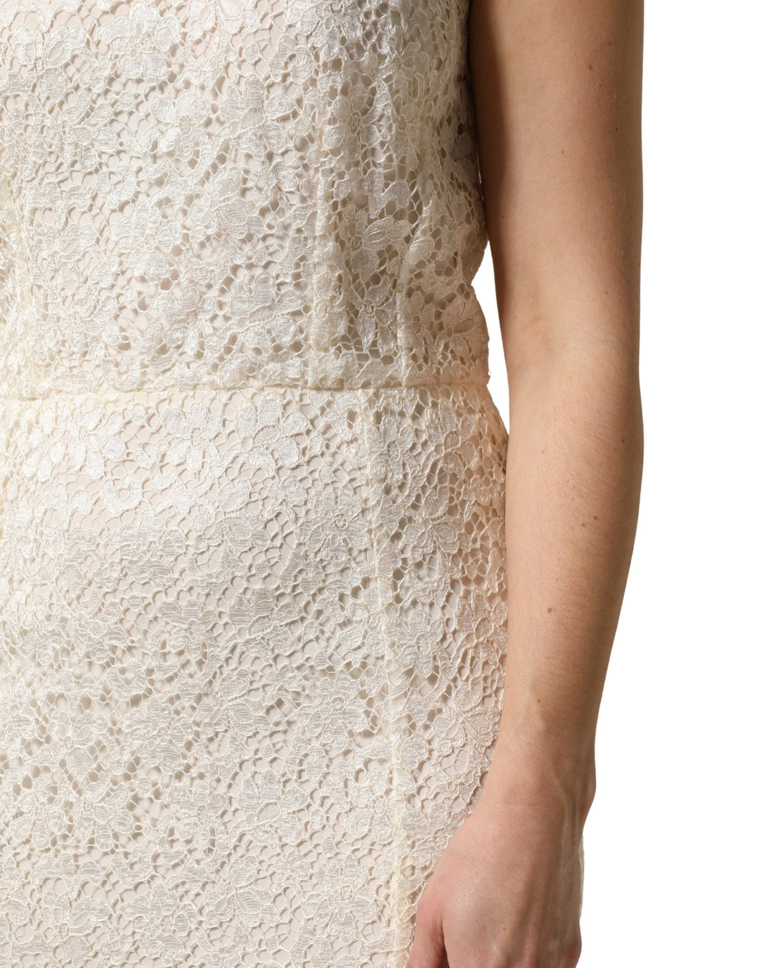 Dolce &amp; Gabbana White Lace Viscose Sheath Long Gown Dress