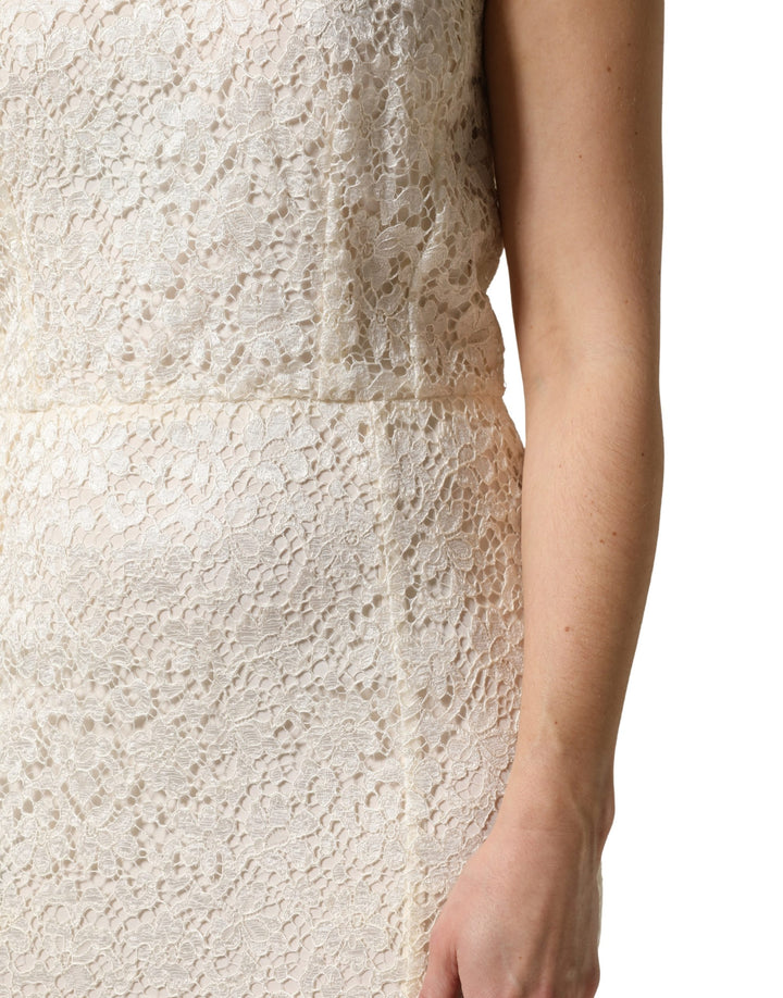 Dolce &amp; Gabbana White Lace Viscose Sheath Long Gown Dress