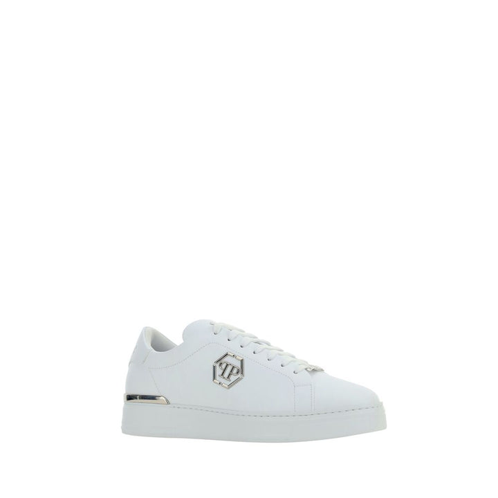Philipp Plein White Calf Leather Bos Taurus Low Top Sneakers