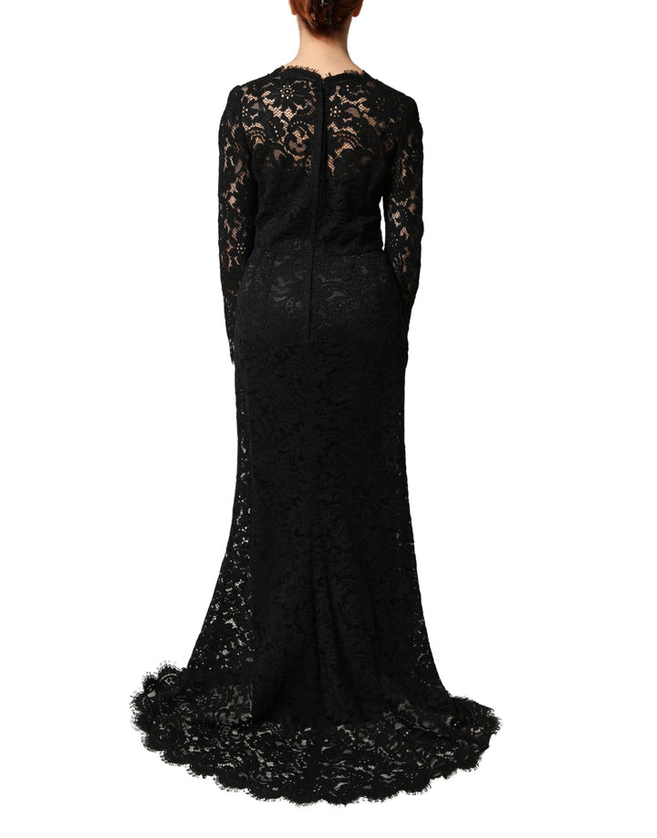 Dolce &amp; Gabbana Black Lace Long Sleeves Cotton Maxi Dress
