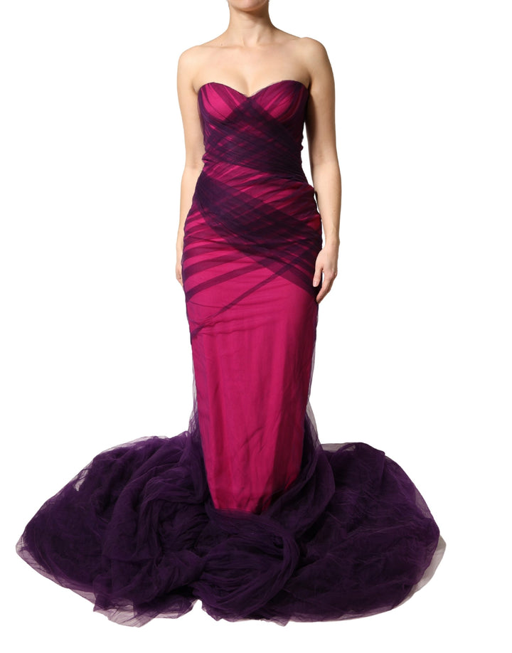 Dolce &amp; Gabbana Pink Black Strapless Sheath Mermaid  Dress