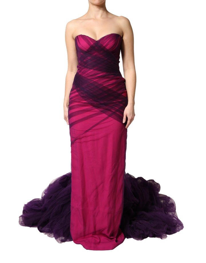 Dolce &amp; Gabbana Pink Black Strapless Sheath Mermaid  Dress