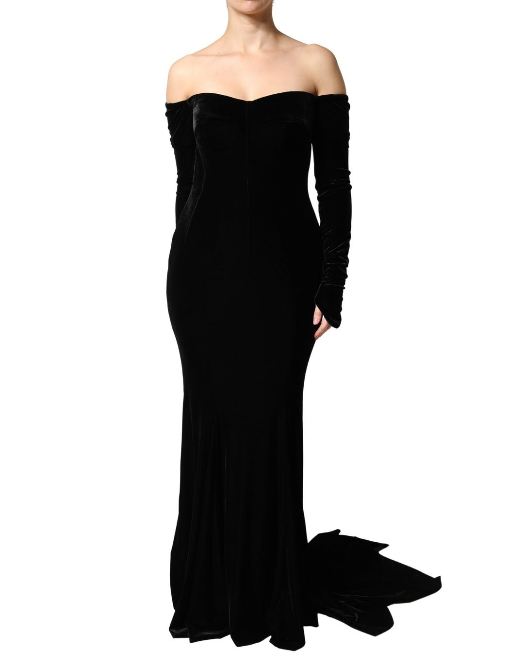 Dolce &amp; Gabbana Black Off Shoulder Bodycon Long Gown Dress