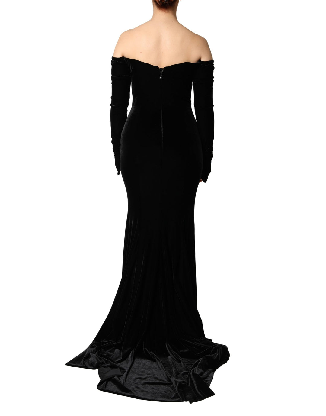 Dolce &amp; Gabbana Black Off Shoulder Bodycon Long Gown Dress