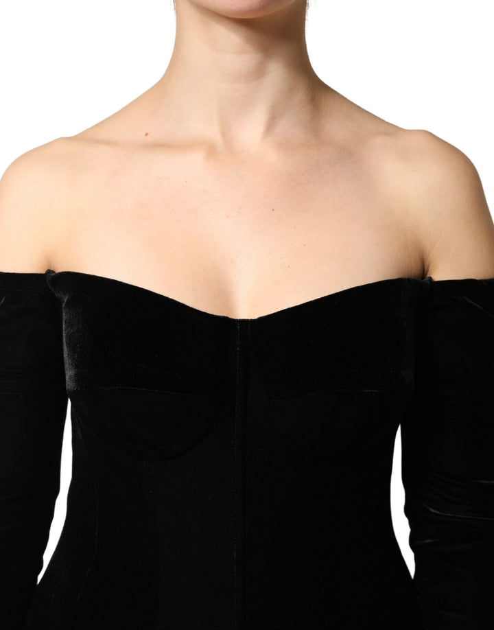 Dolce &amp; Gabbana Black Off Shoulder Bodycon Long Gown Dress