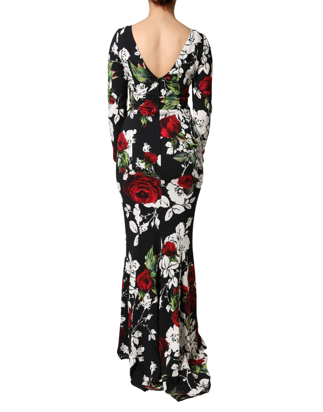 Dolce &amp; Gabbana Black Floral Viscose Bodycon Long Gown Dress