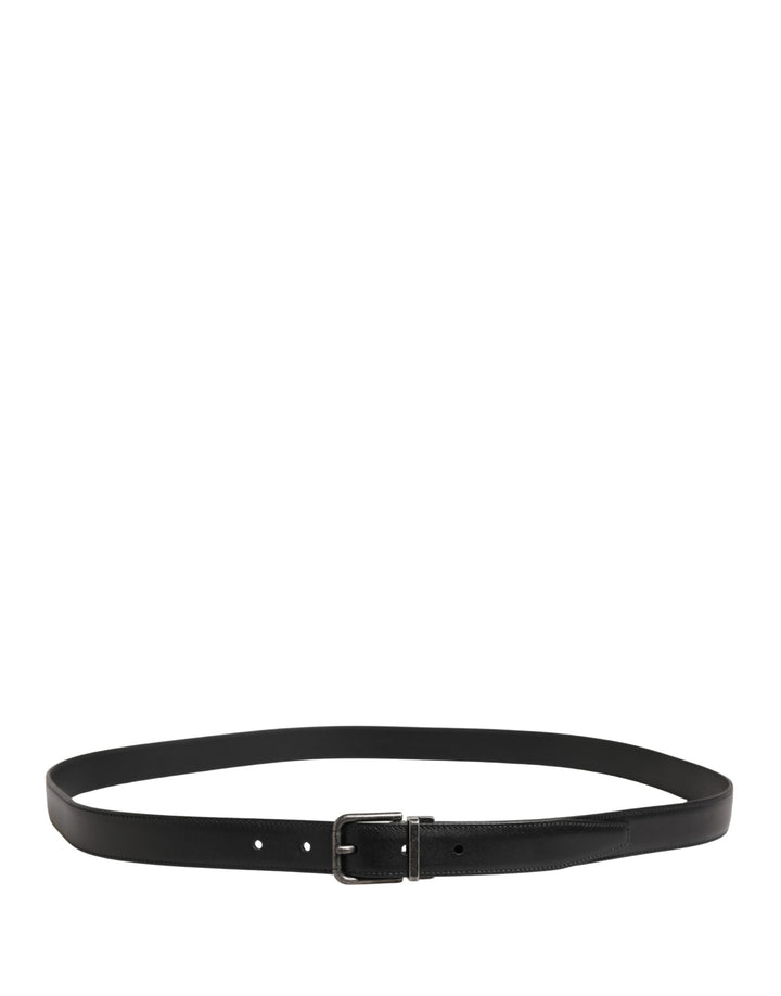 Dolce &amp; Gabbana Men Black Classic Leather Metal Buckle Belt