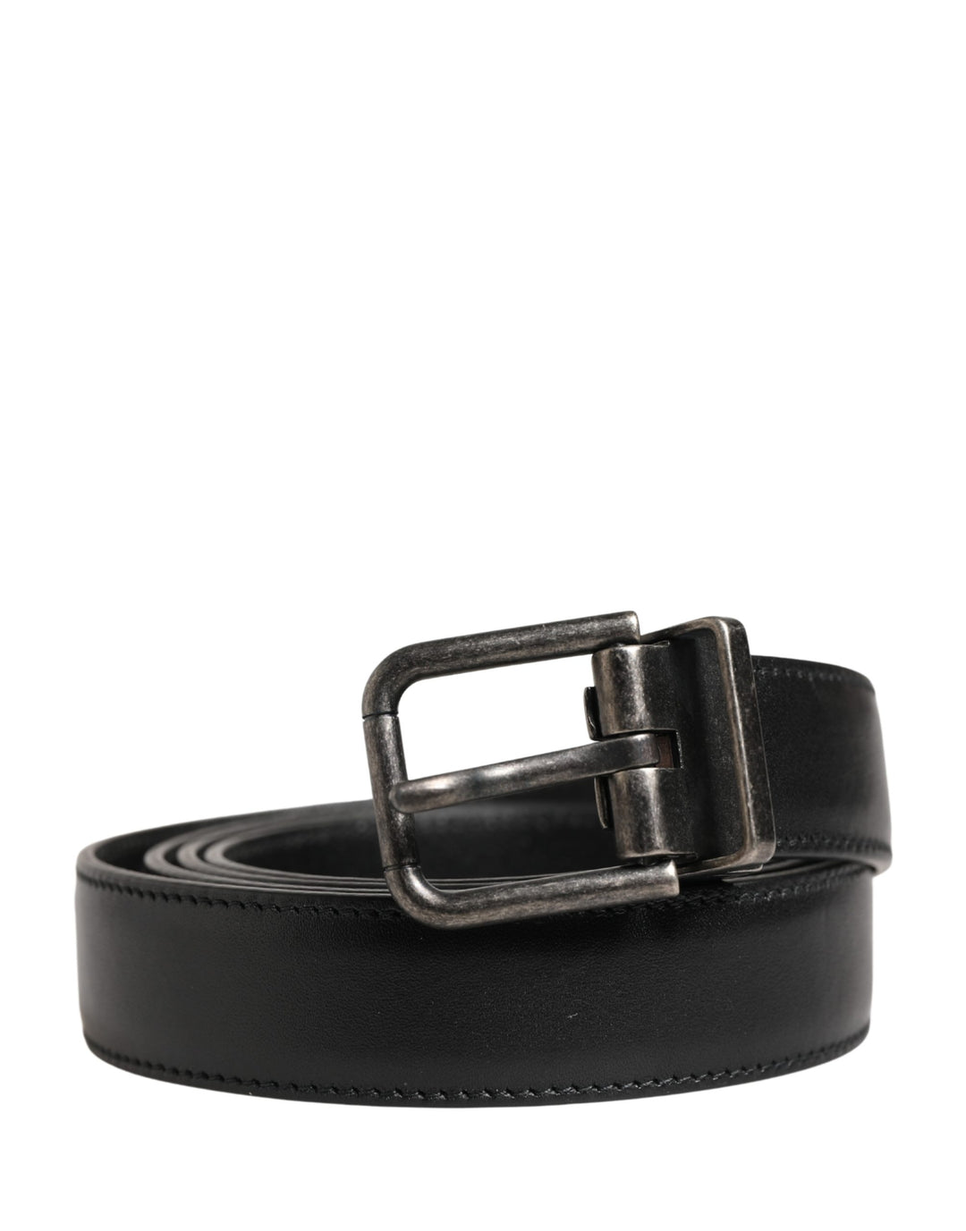 Dolce &amp; Gabbana Men Black Classic Leather Metal Buckle Belt