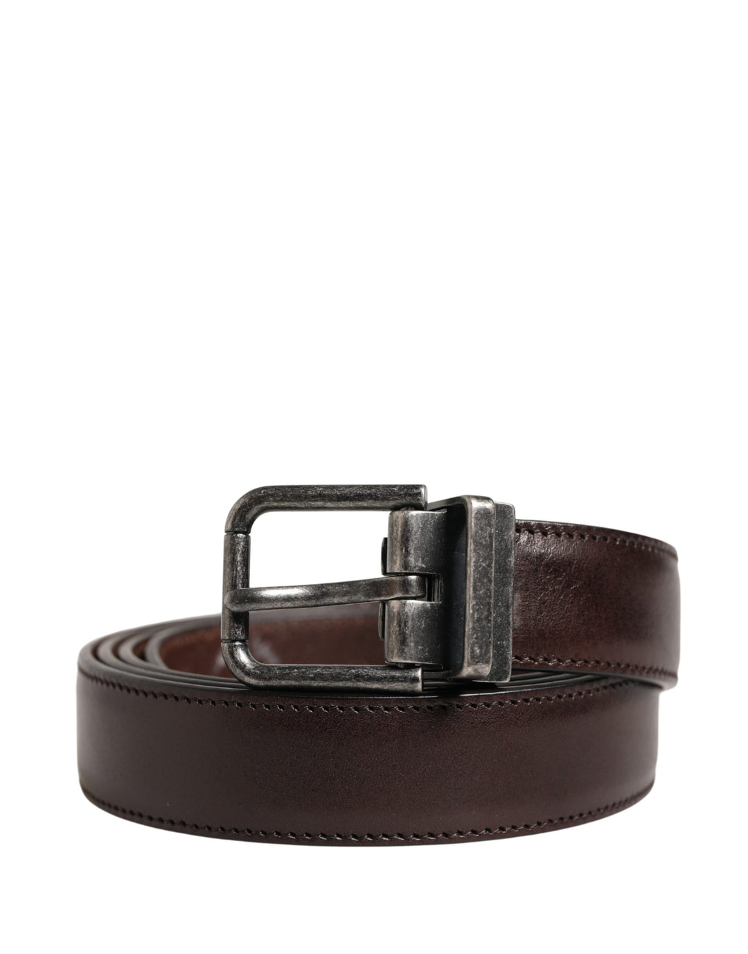 Dolce &amp; Gabbana Men Brown Classic Leather Metal Buckle Belt