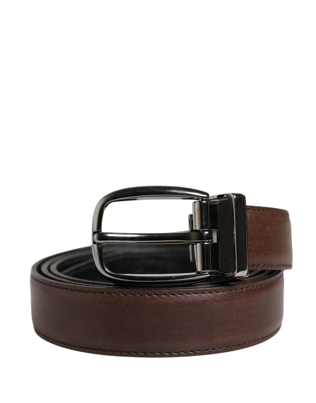 Dolce &amp; Gabbana Men Brown Classic Leather Metal Buckle Belt