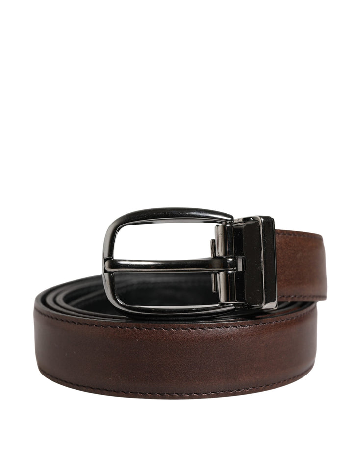 Dolce &amp; Gabbana Men Brown Classic Leather Metal Buckle Belt