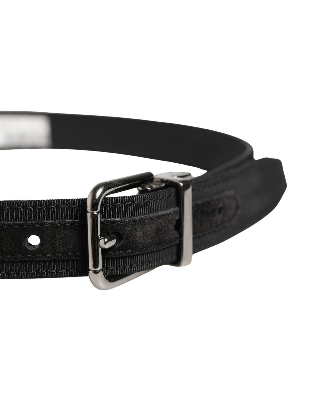 Dolce &amp; Gabbana Men Black Viscose Leather Metal Buckle Belt