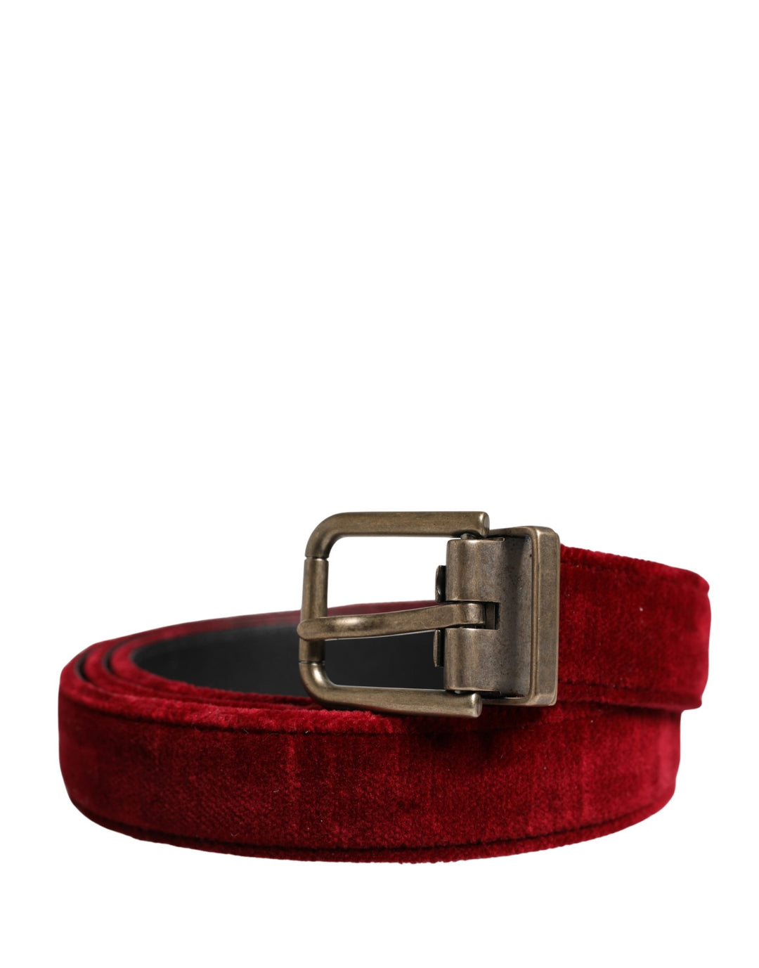 Dolce &amp; Gabbana Men Burgundy Velvet Cotton Metal Buckle Belt