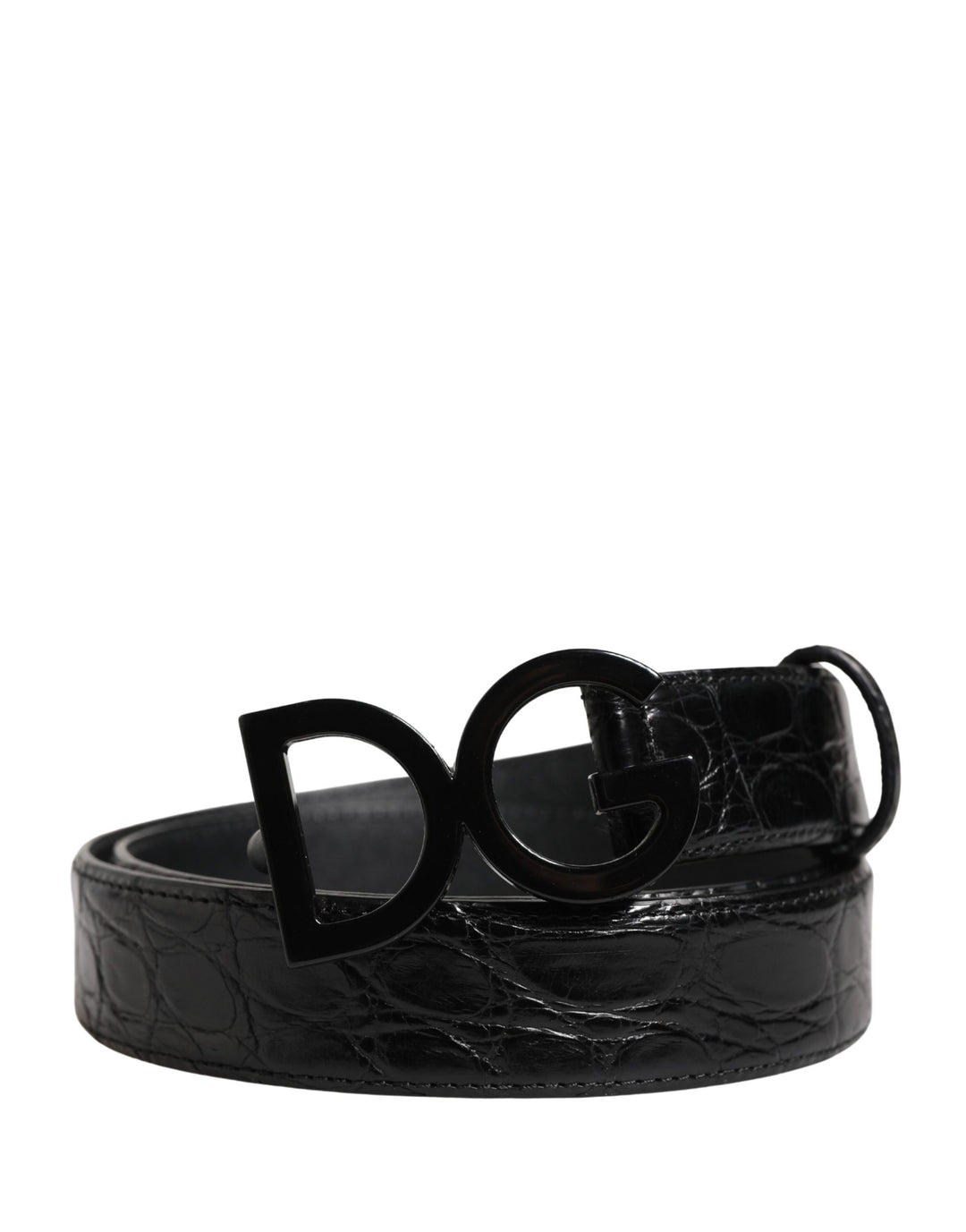 Dolce &amp; Gabbana Men Black Exotic Leather Logo Buckle Belt