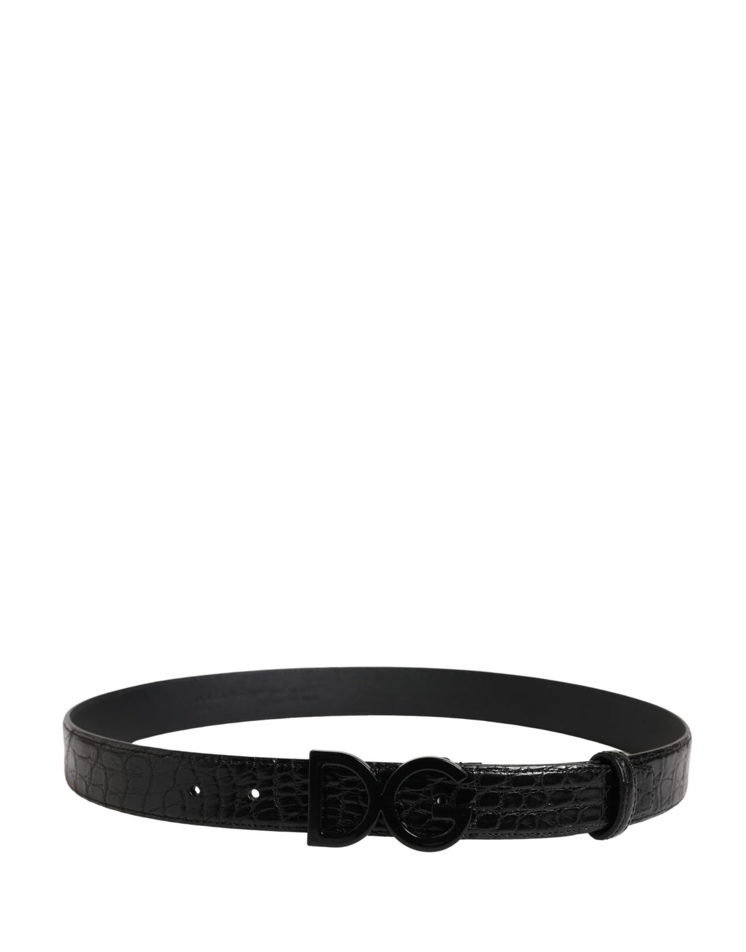 Dolce &amp; Gabbana Men Black Exotic Leather Logo Buckle Belt