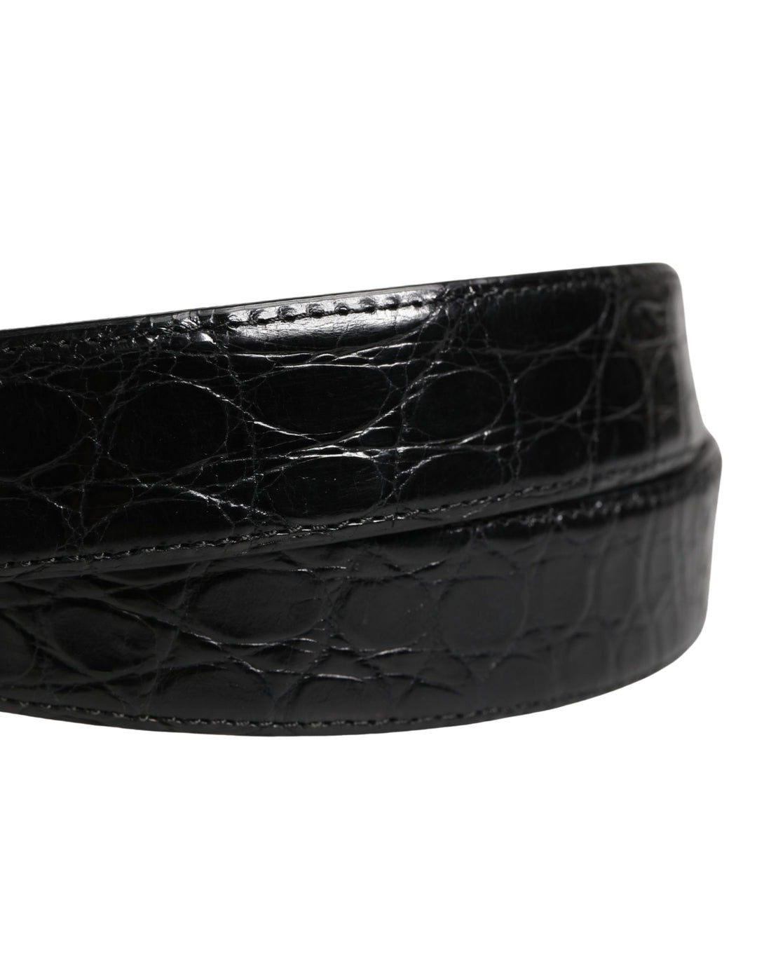 Dolce &amp; Gabbana Men Black Exotic Leather Logo Buckle Belt