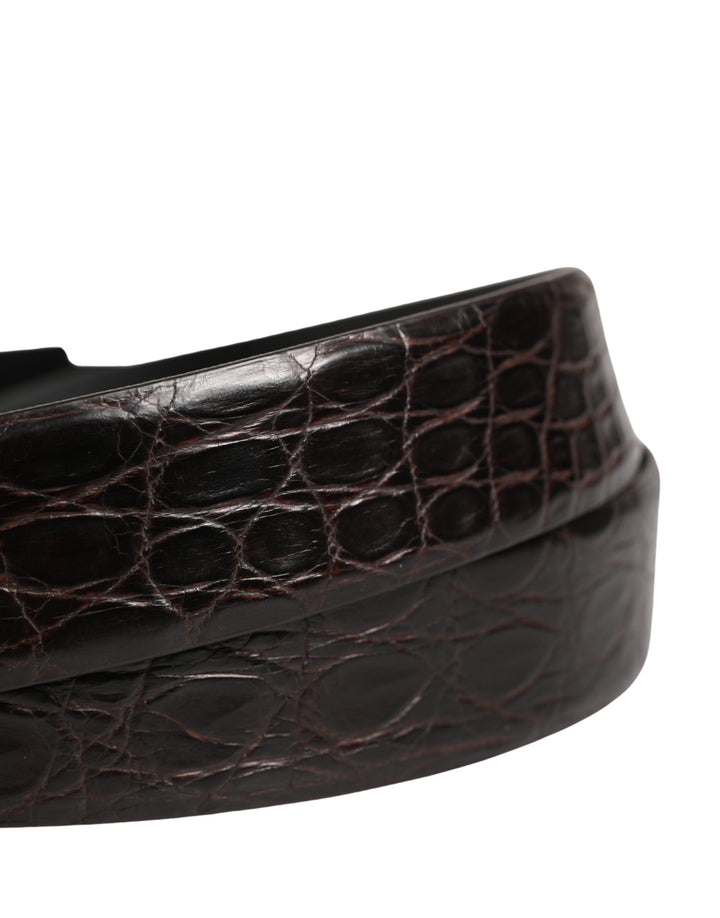 Dolce &amp; Gabbana Men Black Exotic Leather Logo Buckle Belt