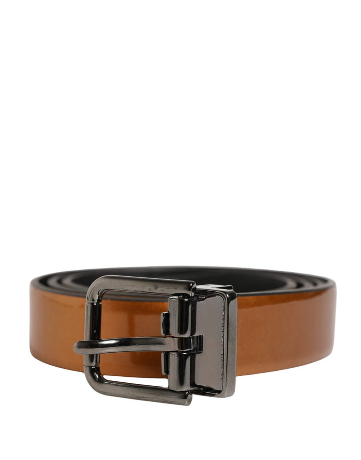 Dolce &amp; Gabbana Men Brown Classic Leather Metal Buckle Belt