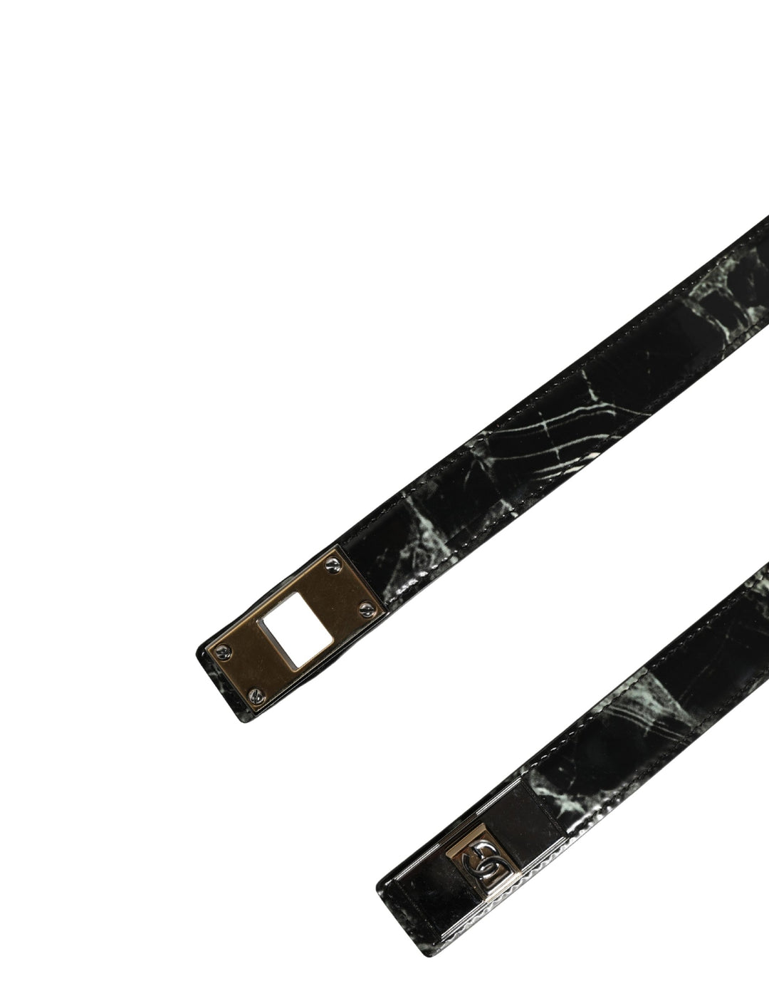 Dolce &amp; Gabbana Men Black Marble Leather DG Logo Buckle Belt