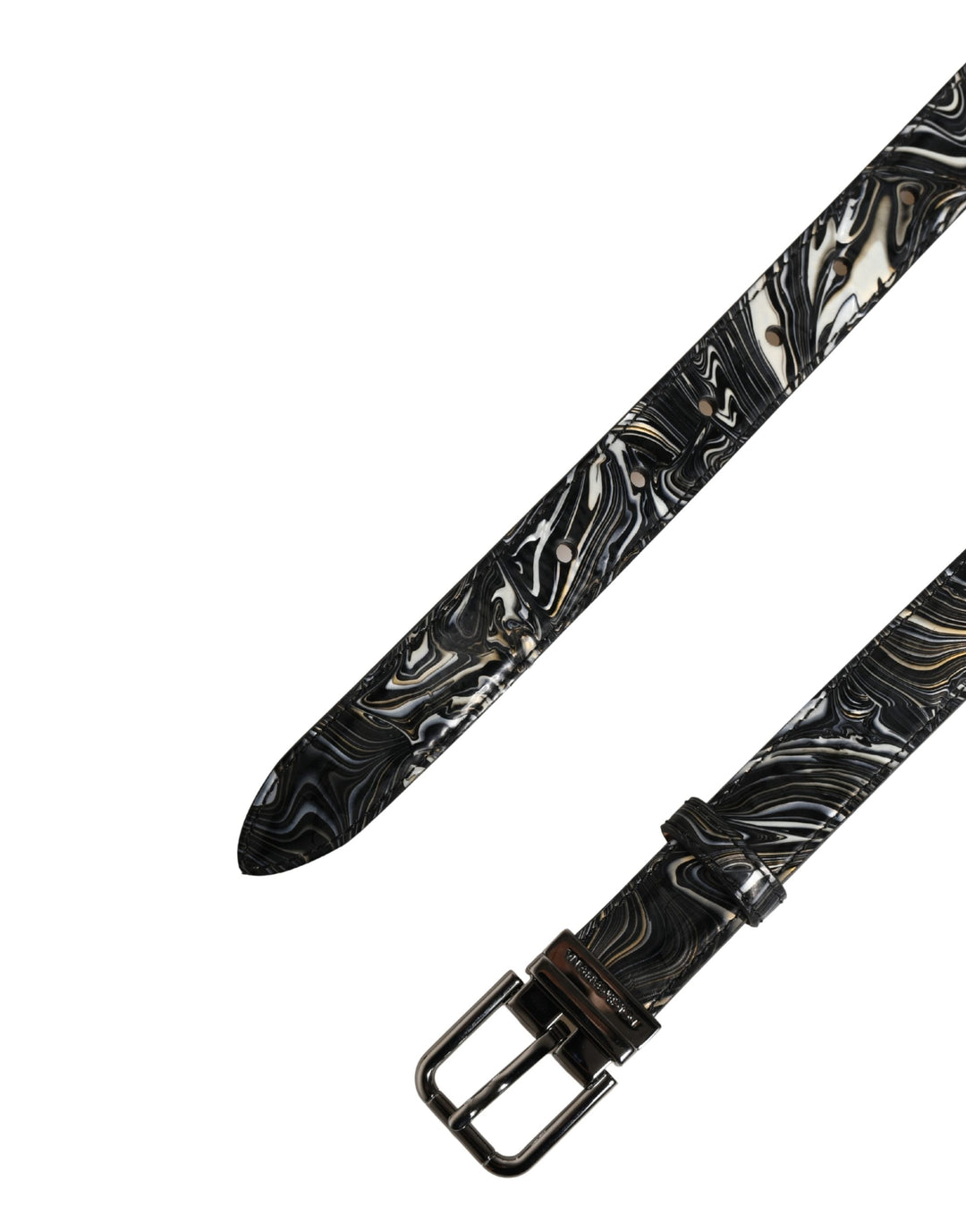 Dolce &amp; Gabbana Men Black Marble Leather Metal Buckle Belt
