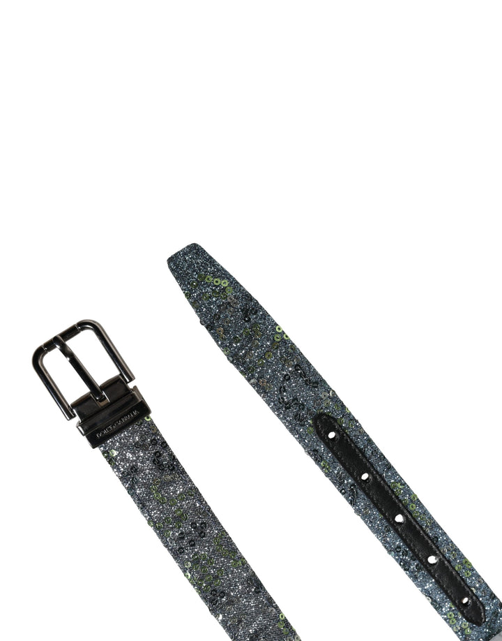Dolce &amp; Gabbana Men Multicolor Sequin Silver Metal Buckle Belt