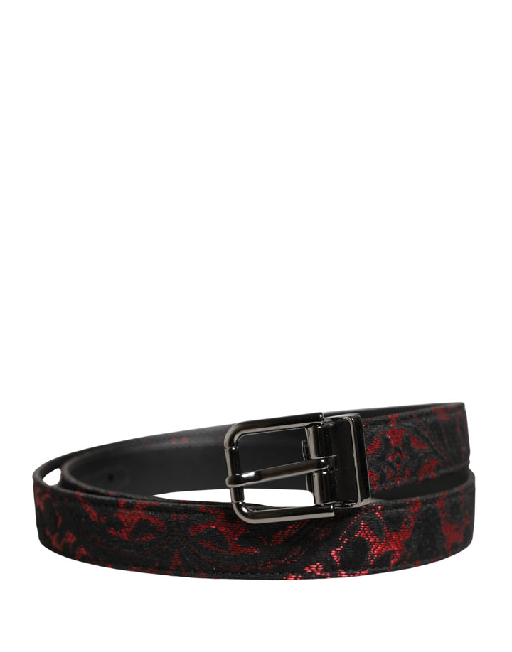 Dolce &amp; Gabbana Black Red Polyester Silver Metal Buckle Belt